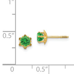 14K Gold May Birthstone Stud Earrings with Polished CZ