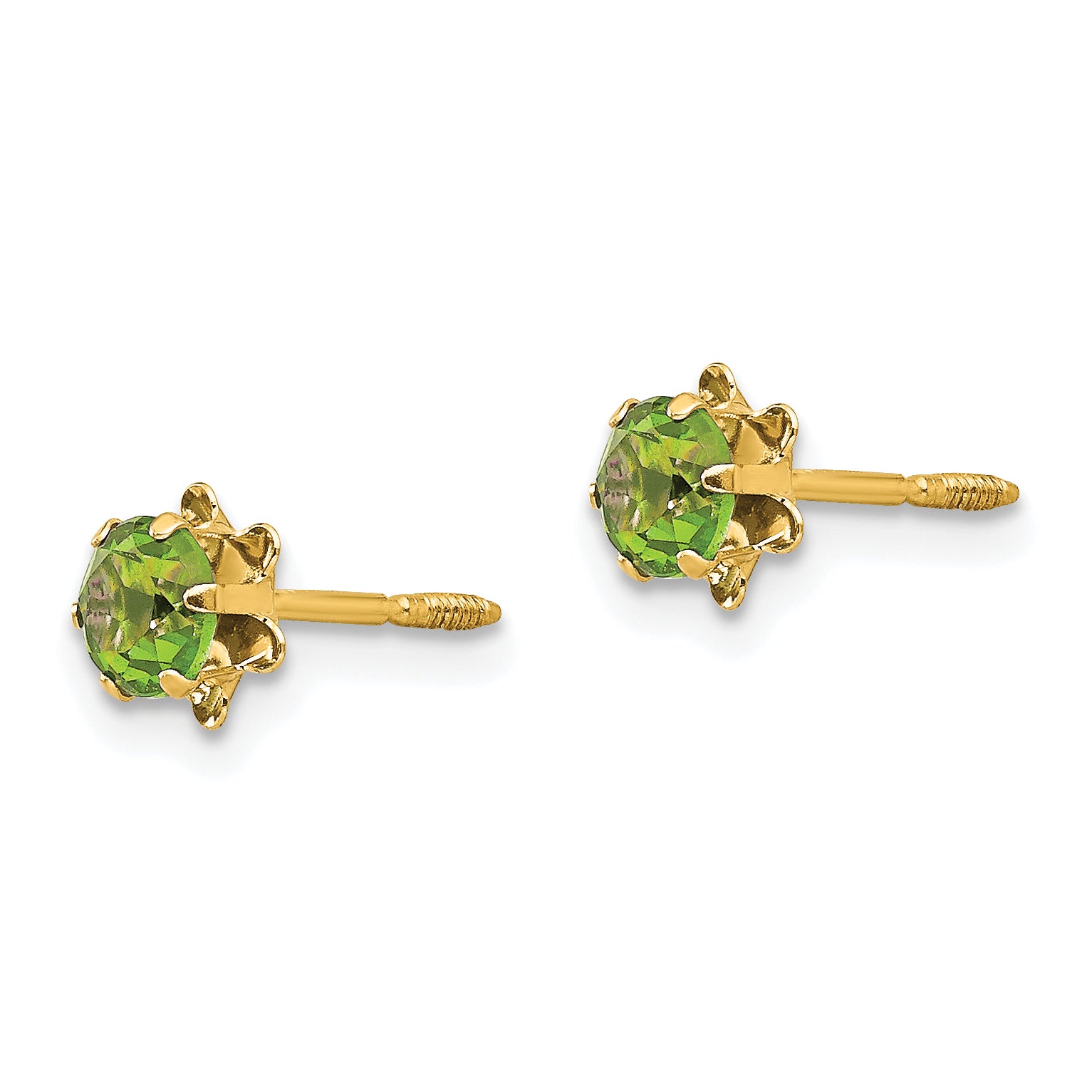 14K Gold August Birthstone CZ Earrings with Polished Screwback