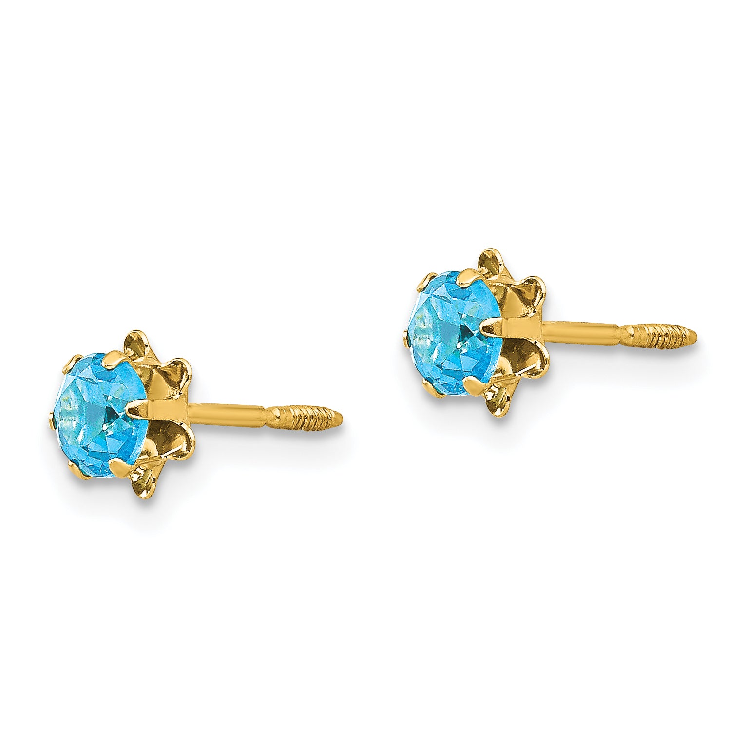 14K Gold Polished December Birthstone Earrings with Blue CZ Stone