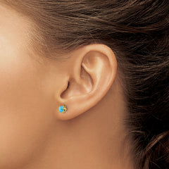 14K Gold Polished December Birthstone Earrings with Blue CZ Stone