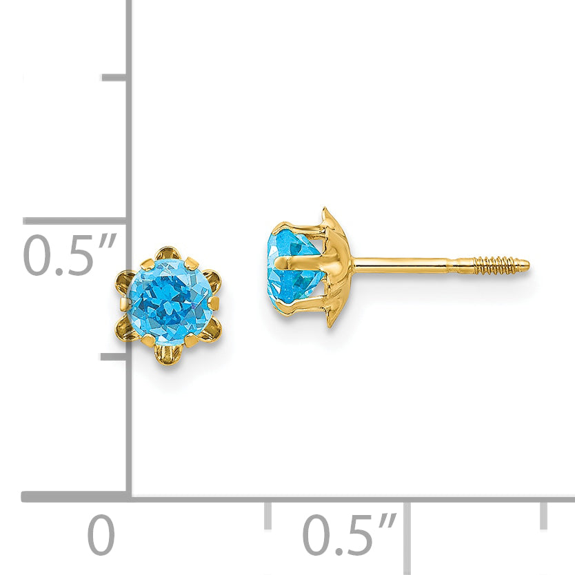 14K Gold Polished December Birthstone Earrings with Blue CZ Stone