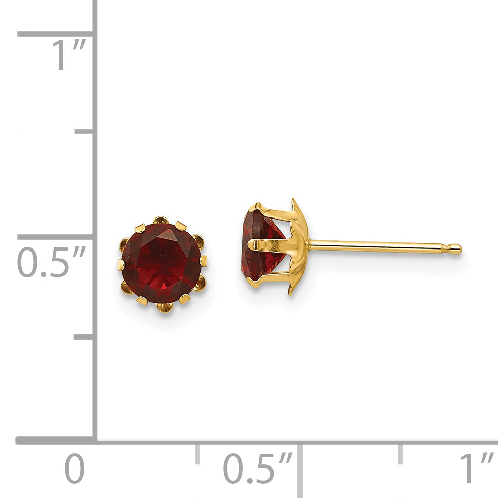 14K Gold Birthstone Stud Earrings with Polished CZ for January