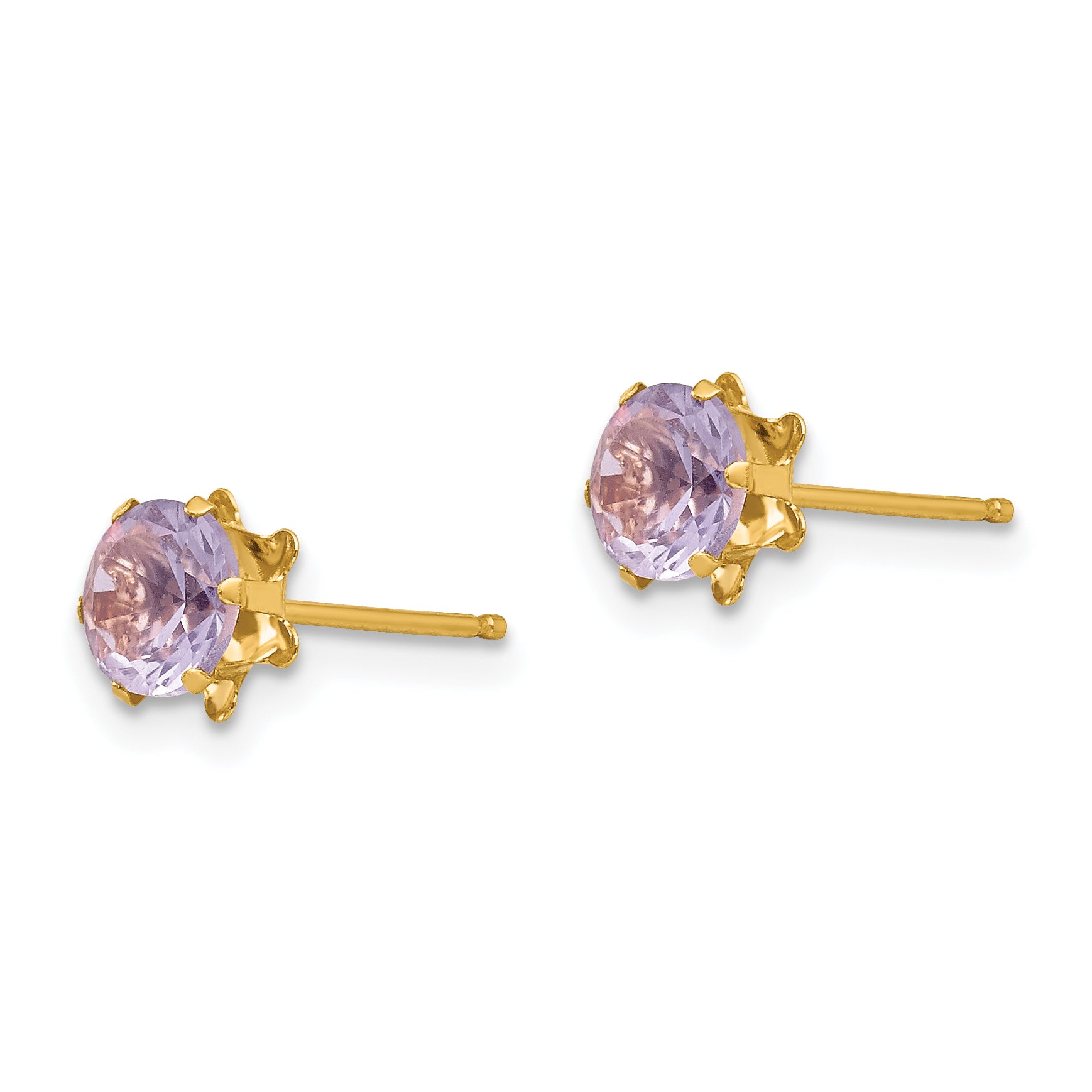 14K Gold Women's Purple CZ Birthstone Earrings February