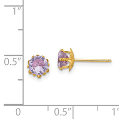 14K Gold Women's Purple CZ Birthstone Earrings February