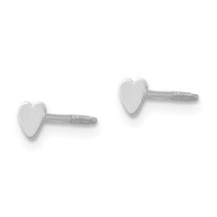 14K White Gold Heart Baby Earrings Polished Rhodium Finish