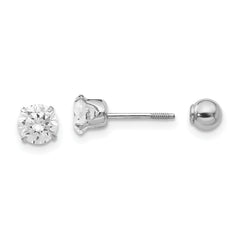 14k Madi K White Gold 5mm CZ and 4mm Ball Reversible Earrings