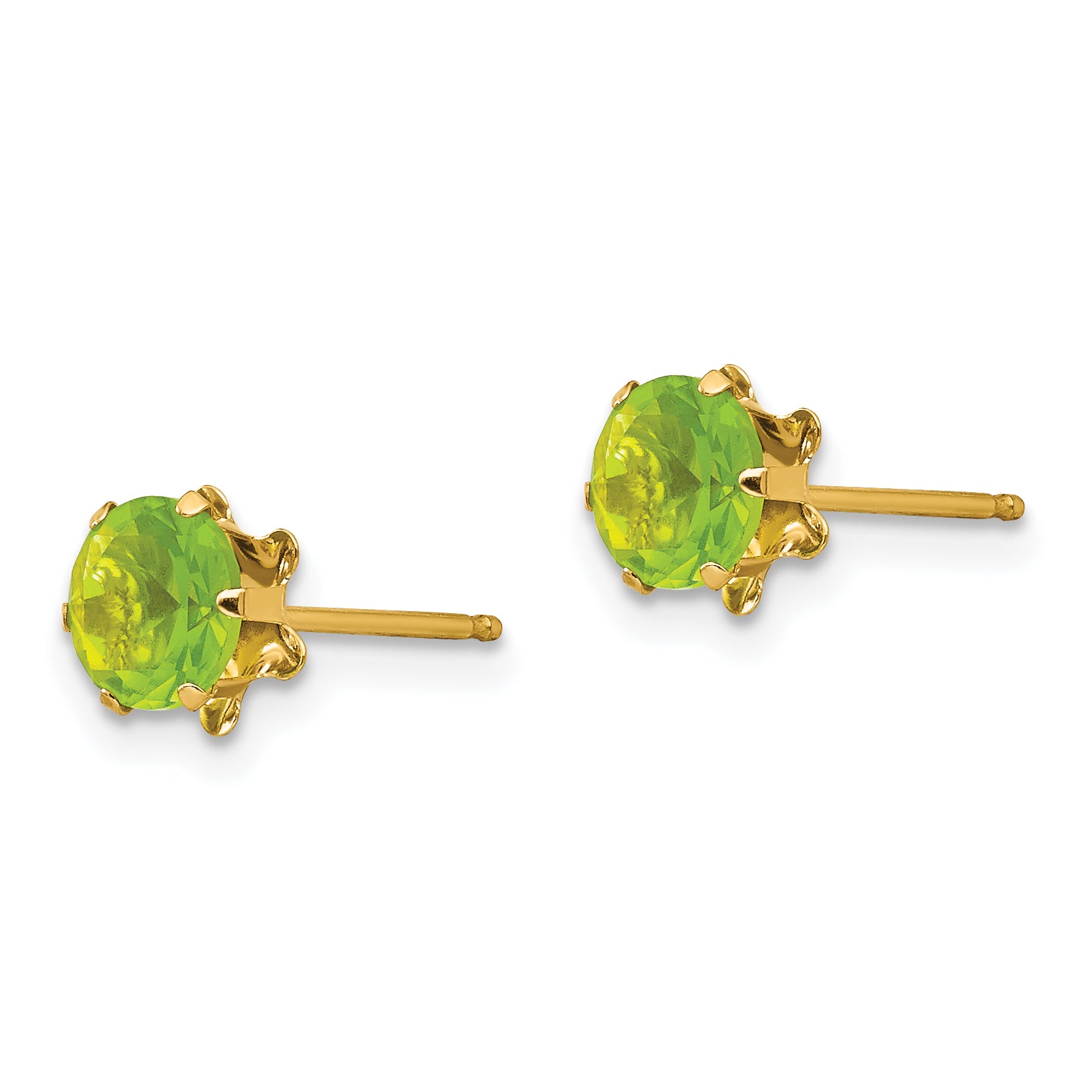 14K Gold August Birthstone Earrings with Polished CZ Studs