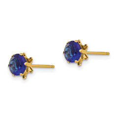 14K Gold September Birthstone Stud Earrings with Blue CZ