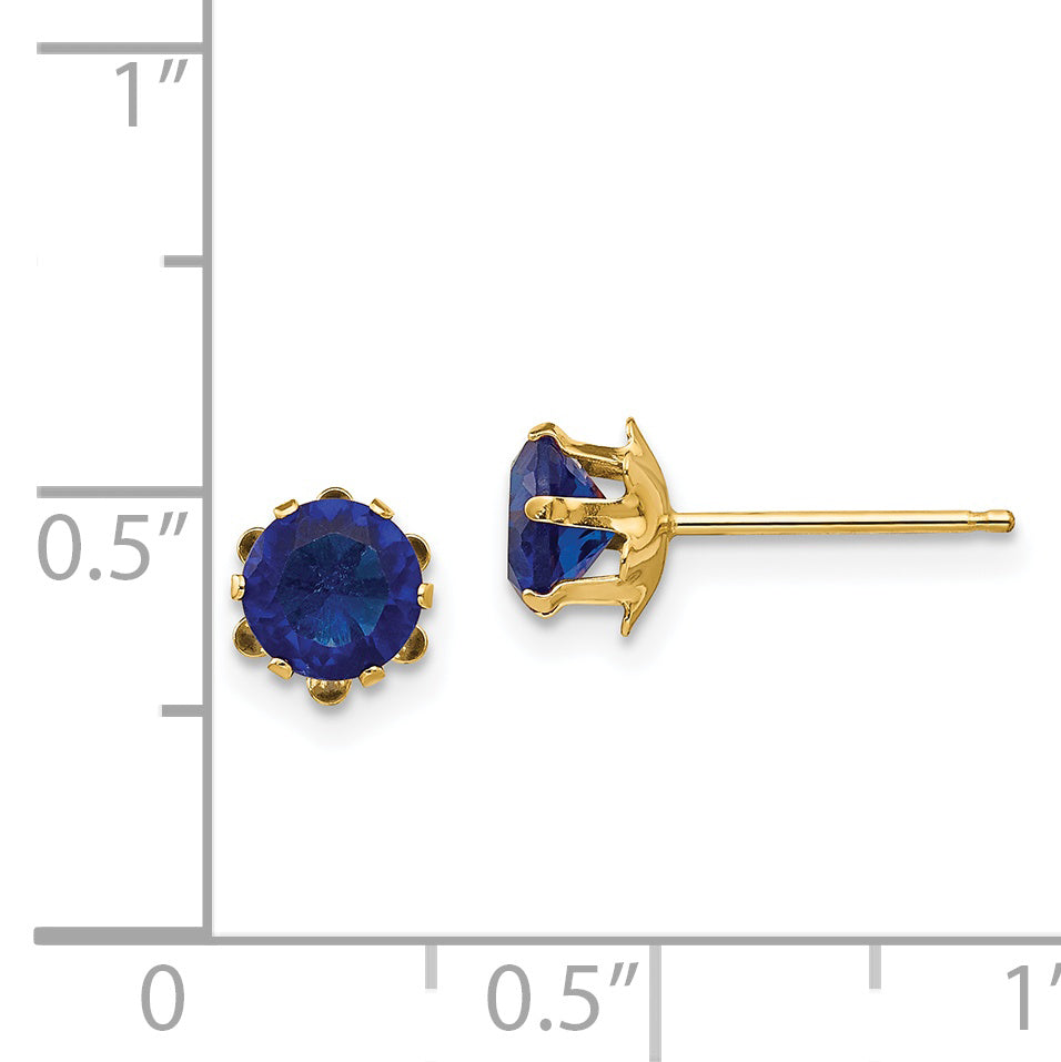 14K Gold September Birthstone Stud Earrings with Blue CZ