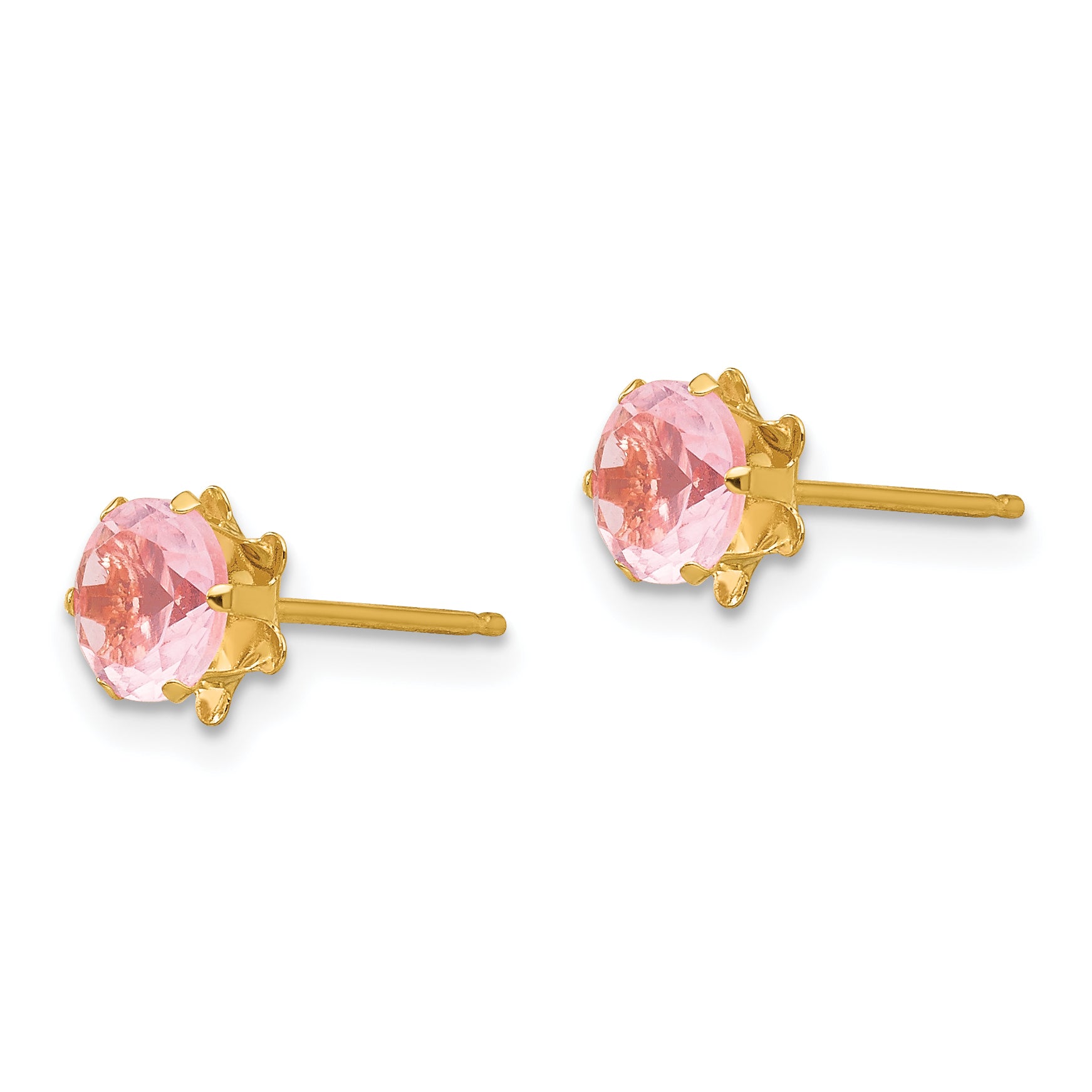 14K Gold Pink CZ October Birthstone Stud Earrings for Women