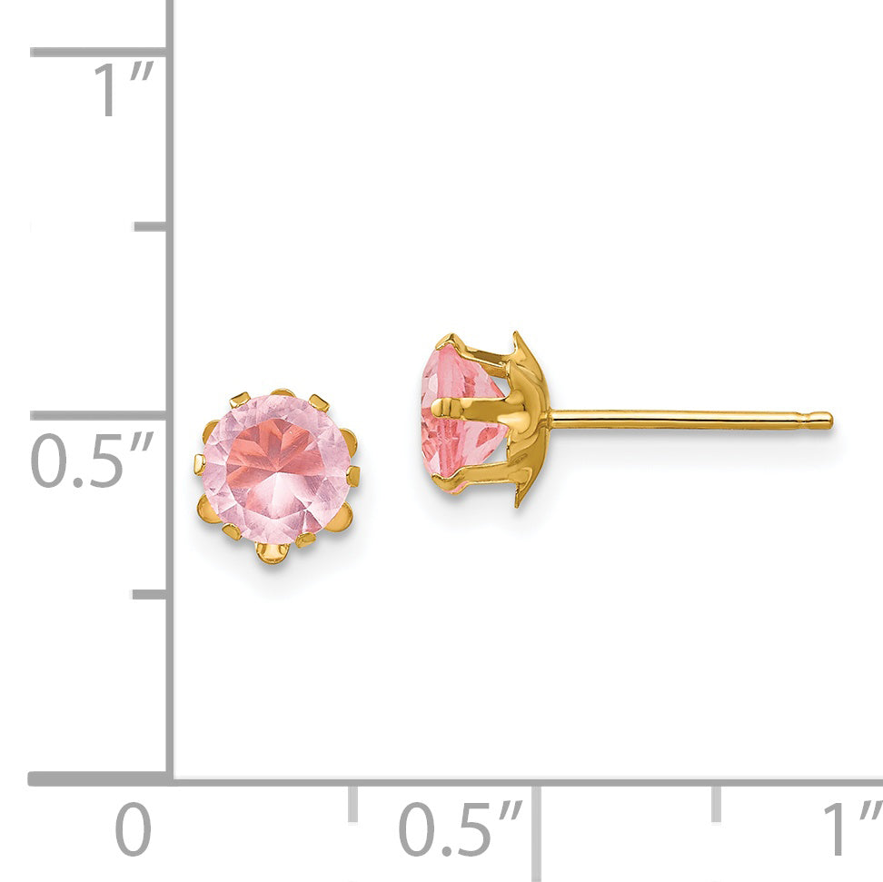 14K Gold Pink CZ October Birthstone Stud Earrings for Women