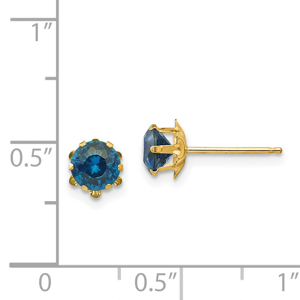 14K Gold December Birthstone CZ Stud Earrings for Women