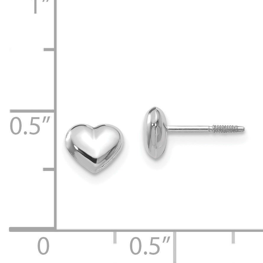 14K White Gold Puff Heart Earrings with Polished Finish