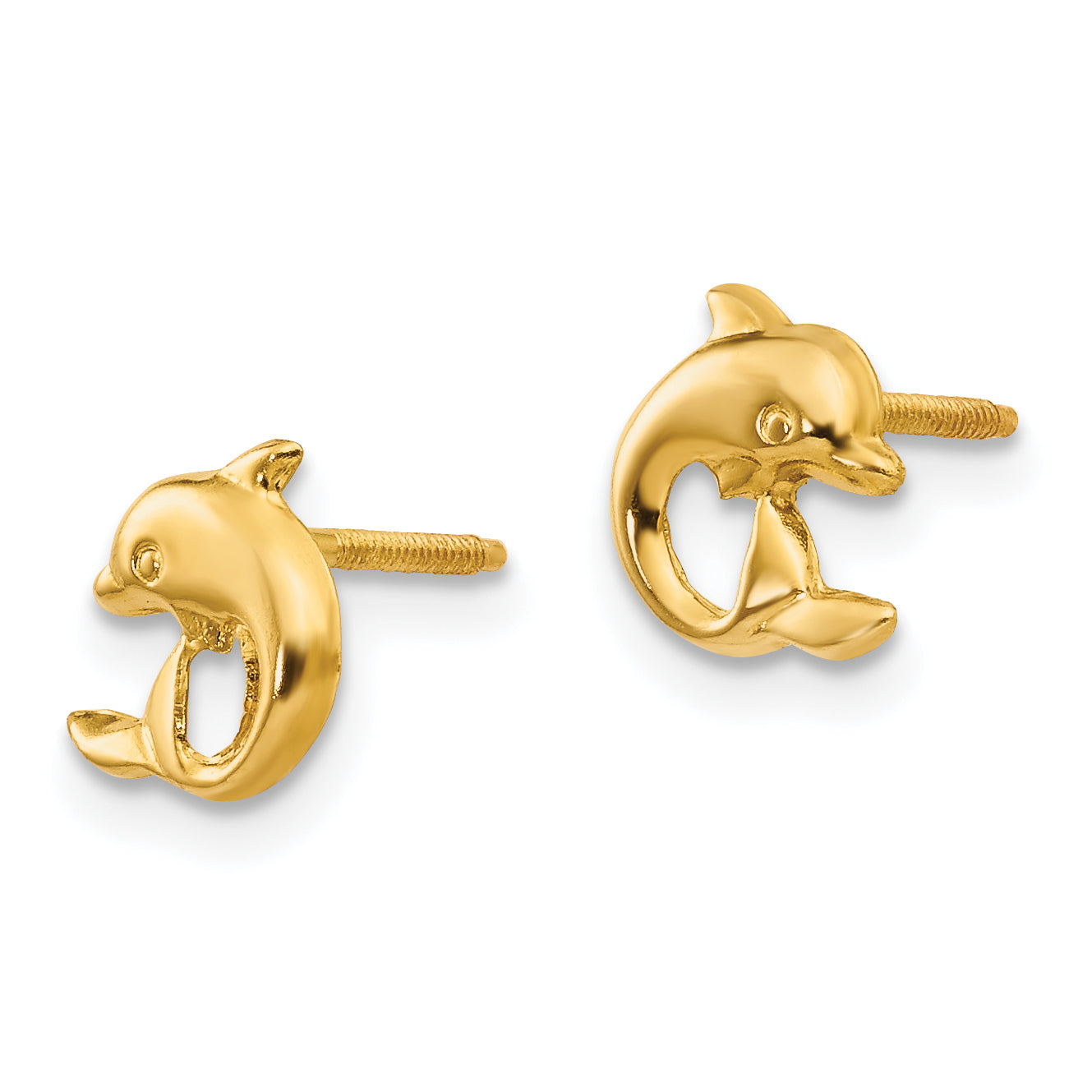 14K Gold Dolphin Earrings with Secure Screwback and Polished Finish