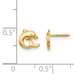 14K Gold Dolphin Earrings with Secure Screwback and Polished Finish