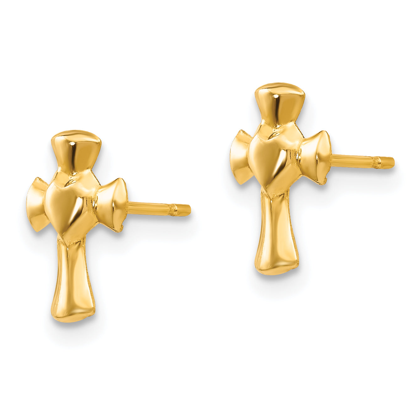 14K Gold Heart Cross Earrings with Polished Nickel-Free Finish