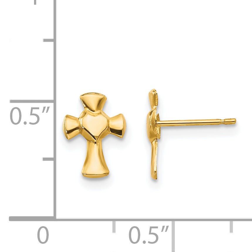 14K Gold Heart Cross Earrings with Polished Nickel-Free Finish