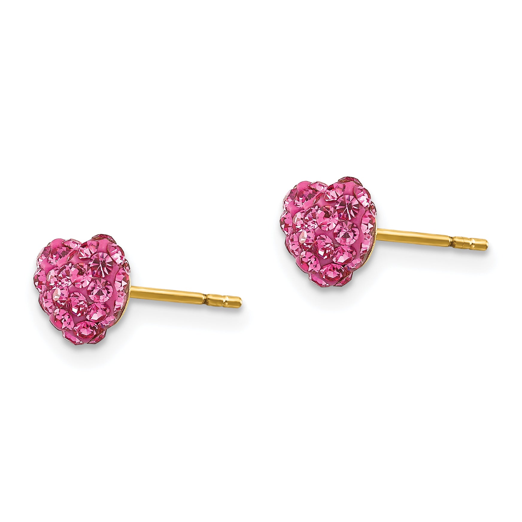 14K Gold Heart Earrings with Multi Pink Crystals Polished Finish