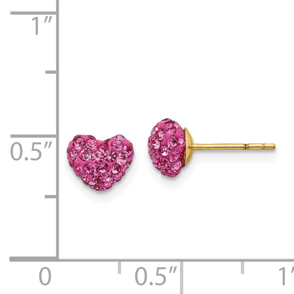 14K Gold Heart Earrings with Multi Pink Crystals Polished Finish