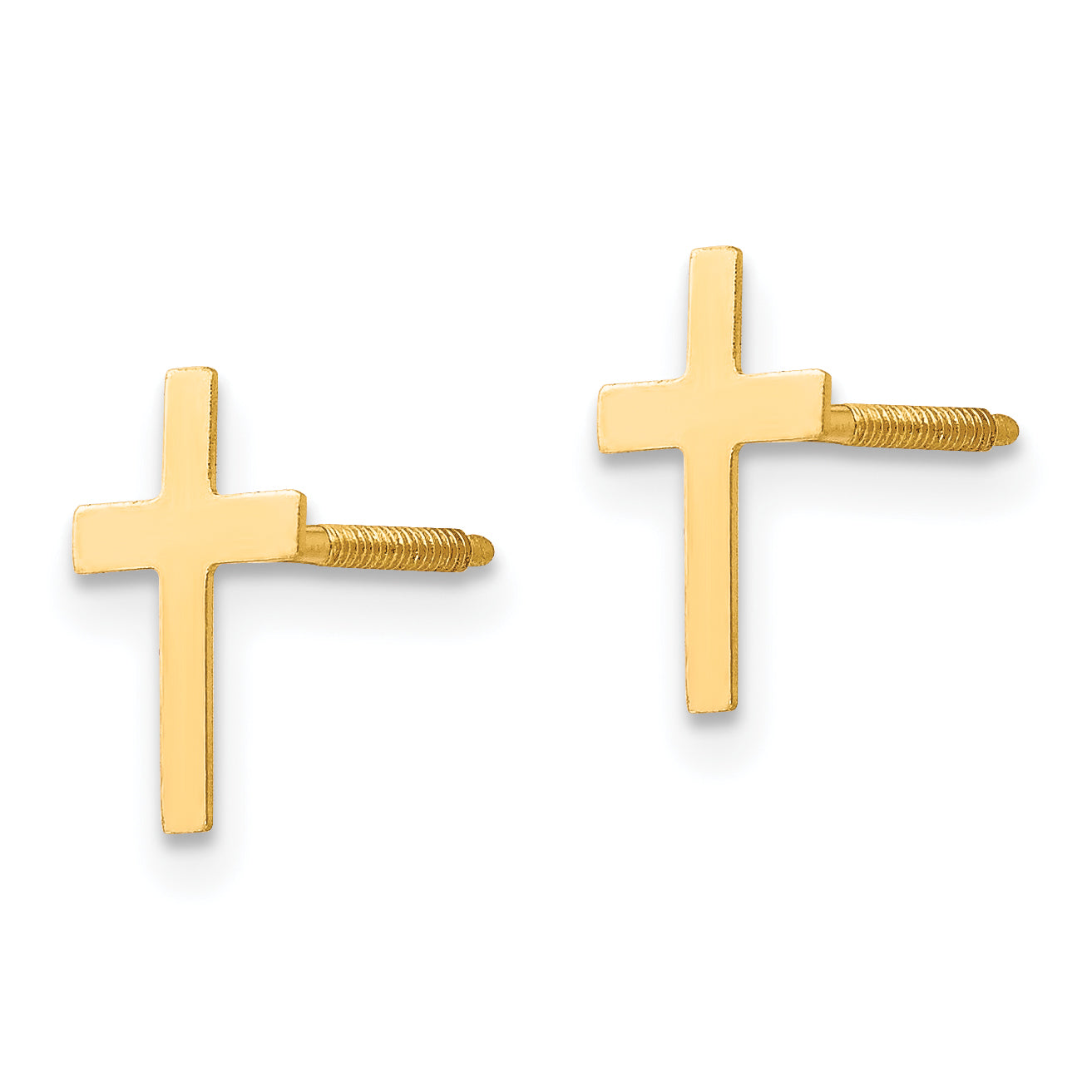 14K Gold Polished Cross Earrings with Secure Screw Back