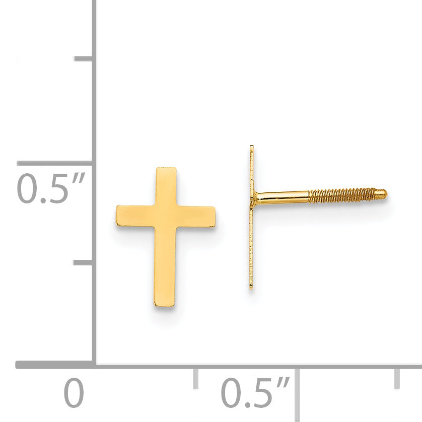 14K Gold Polished Cross Earrings with Secure Screw Back