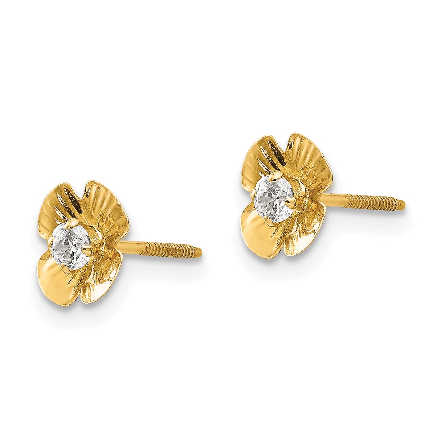 14K Gold Flower Button Earrings with CZ Stones for Women