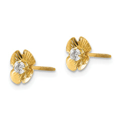 14K Gold Flower Button Earrings with CZ Stones for Women