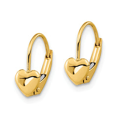 14K Gold Heart Leverback Earrings Polished Nickel-Free Elegant Design