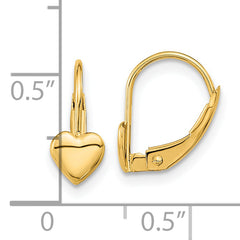 14K Gold Heart Leverback Earrings Polished Nickel-Free Elegant Design