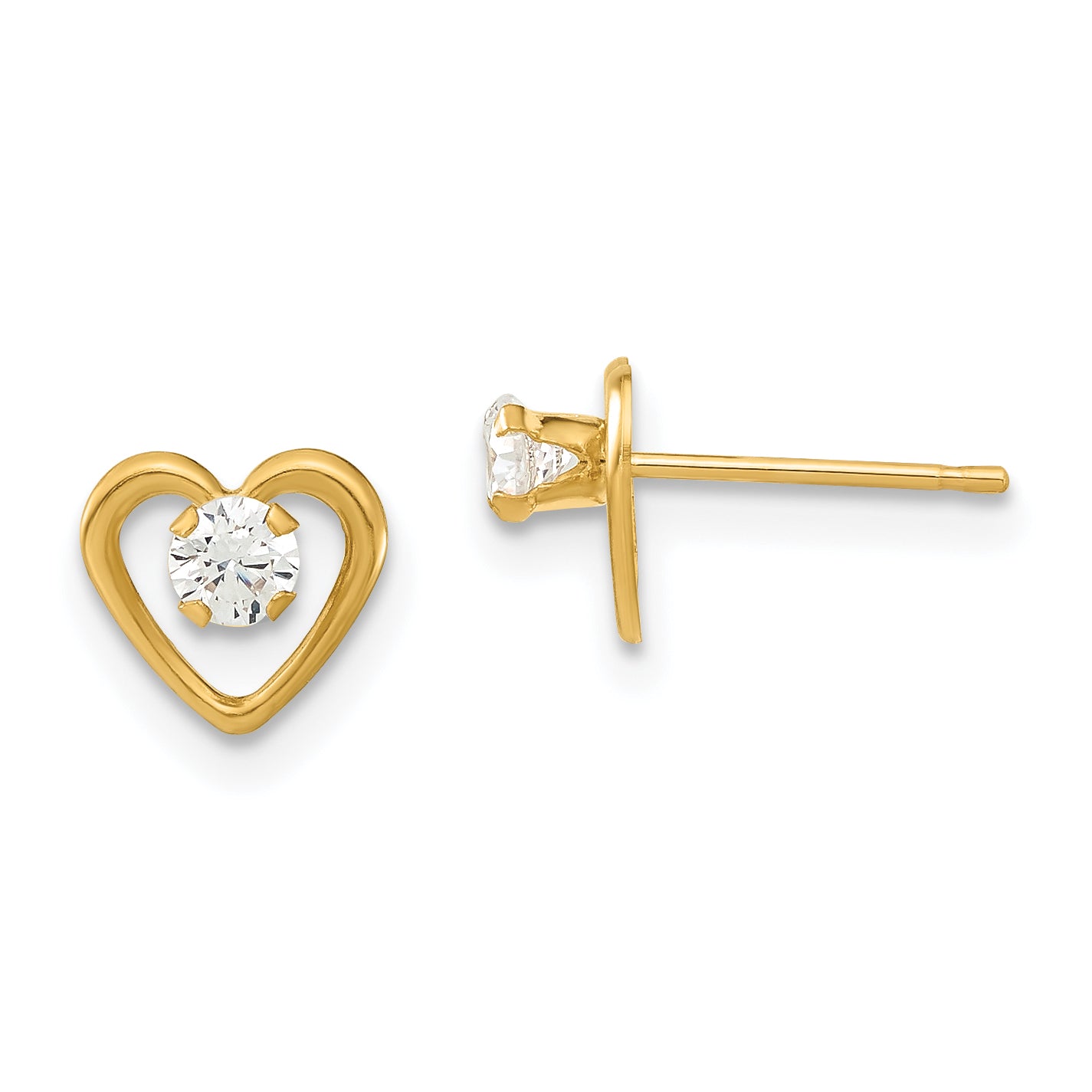 14ky Madi K Childrens Polished CZ Heart Post Earrings