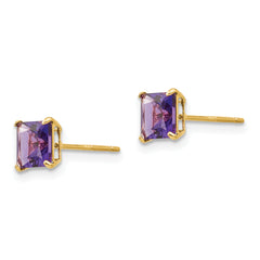 14K Gold Amethyst Stud Earrings with Polished Square Design