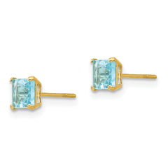 14K Gold Blue Topaz Square Stud Earrings Elegant Women's Birthstone