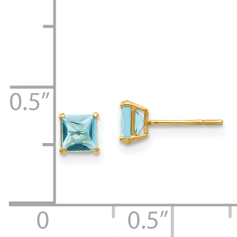 14K Gold Blue Topaz Square Stud Earrings Elegant Women's Birthstone