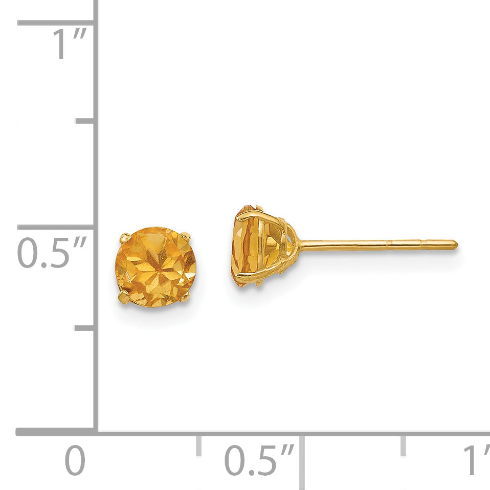 14K Gold Citrine Stud Earrings with Polished Finish for Women