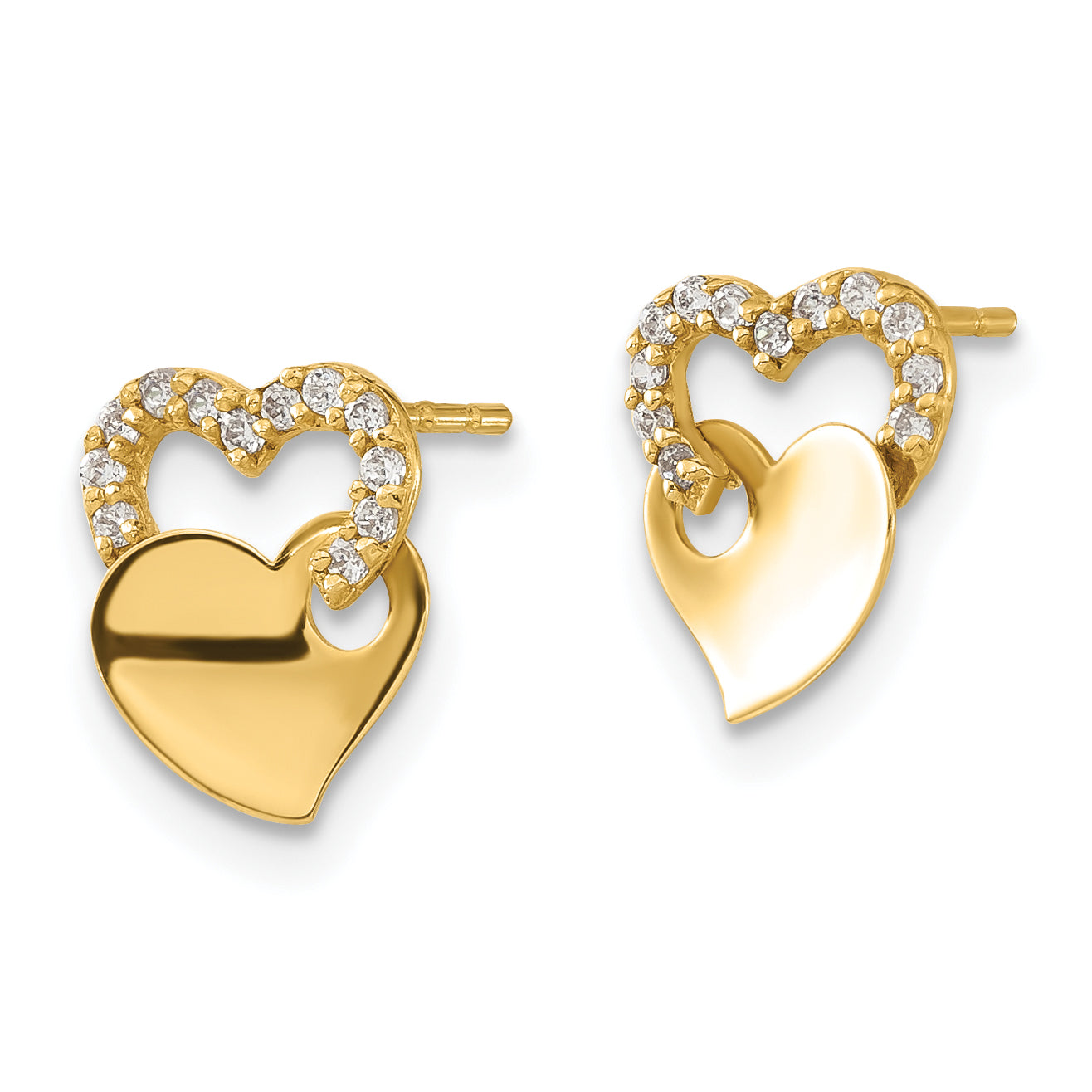 14ky Madi K Childrens Polished CZ Double Heart Post Earrings