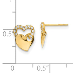 14ky Madi K Childrens Polished CZ Double Heart Post Earrings