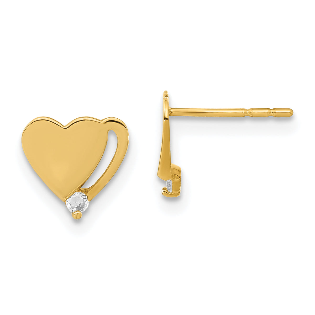 14ky Madi K Childrens Polished CZ Heart Post Earrings