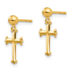 14K Gold Cross Dangle Earrings with Polished Nickel-Free Design