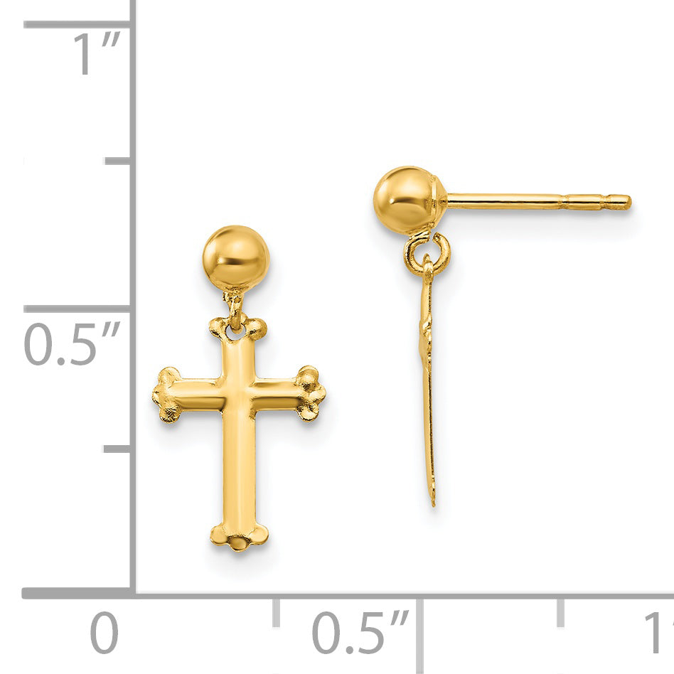 14K Gold Cross Dangle Earrings with Polished Nickel-Free Design