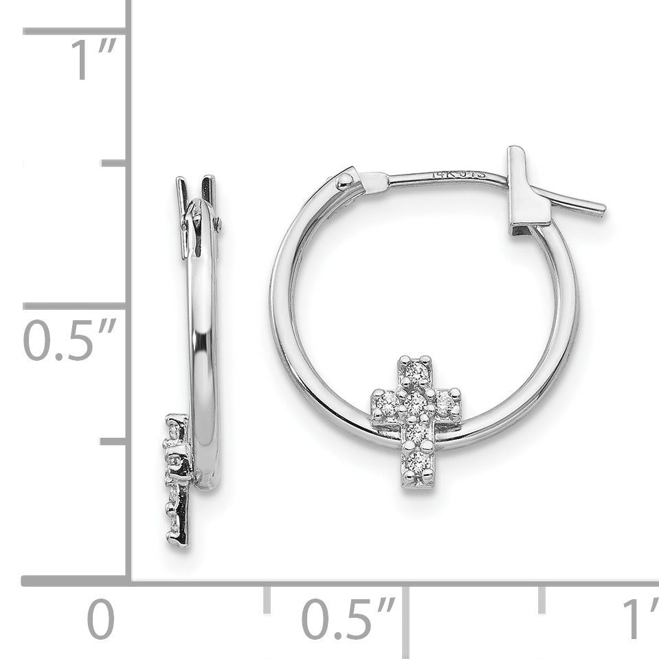 14k White Gold Madi K CZ Cross Hoop Earrings