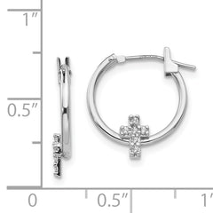 Elegant 14K White Gold CZ Cross Hoop Earrings with Polished Rhodium Finish