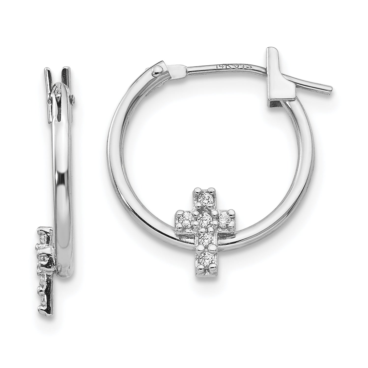 14k White Gold Madi K CZ Cross Hoop Earrings