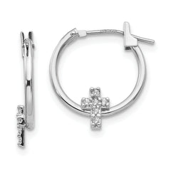 14k White Gold Madi K CZ Cross Hoop Earrings