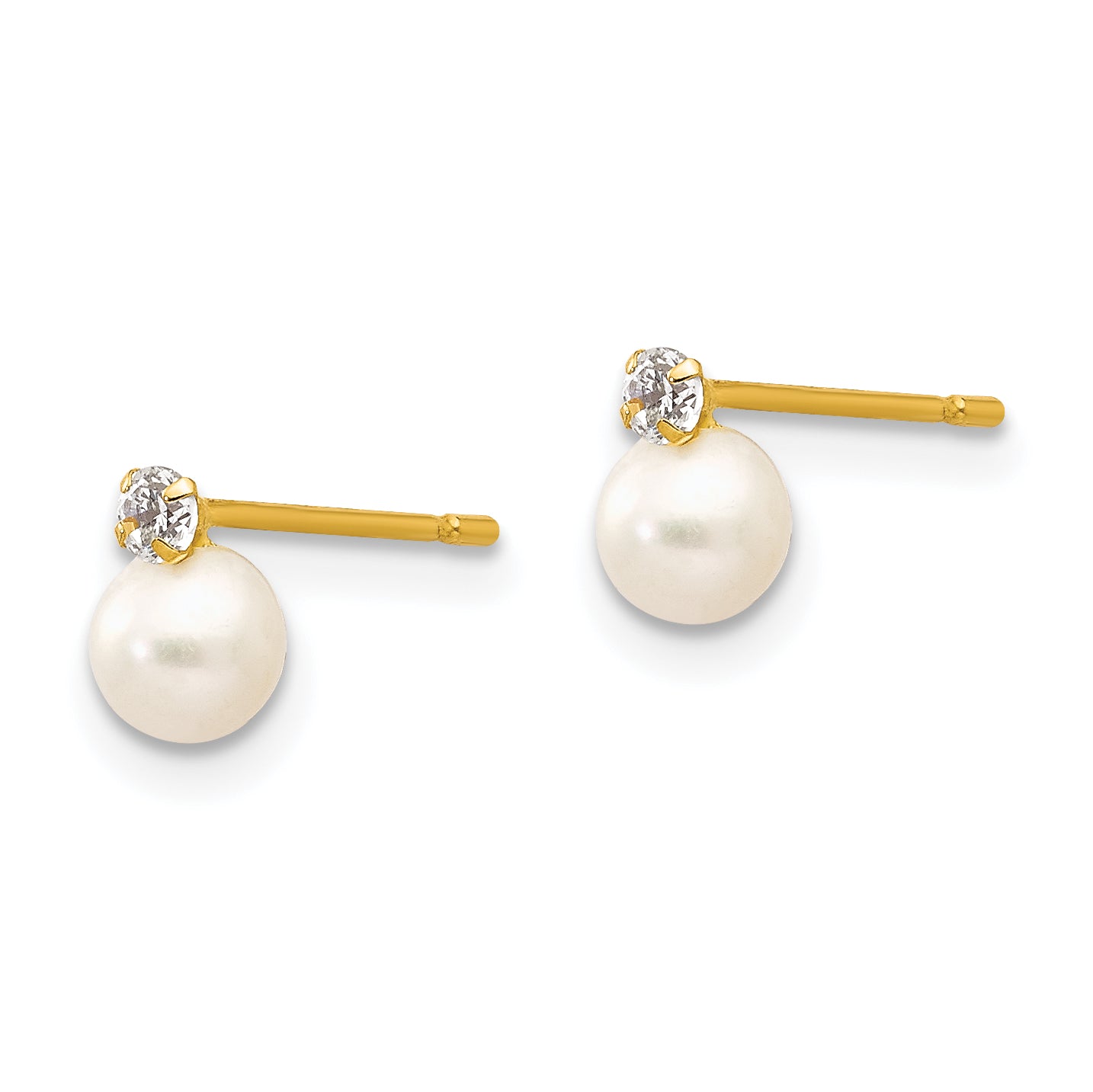 14K Gold Freshwater Pearl CZ Earrings with Polished Finish