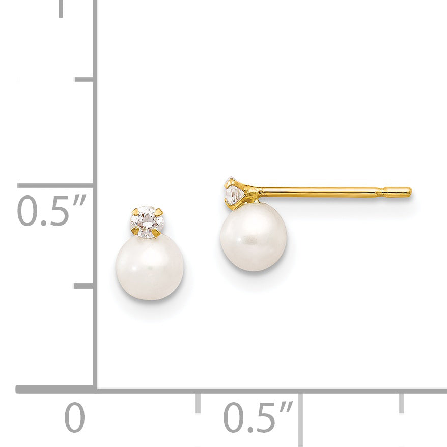 14K Gold Freshwater Pearl CZ Earrings with Polished Finish