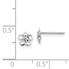 14K White Gold CZ Flower Earrings with Polished Rhodium Finish