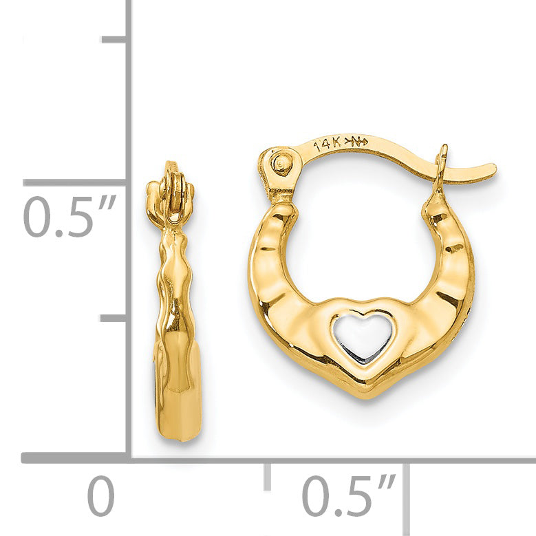 14K Madi K w/Rhodium Heart Hollow Hoop Earrings