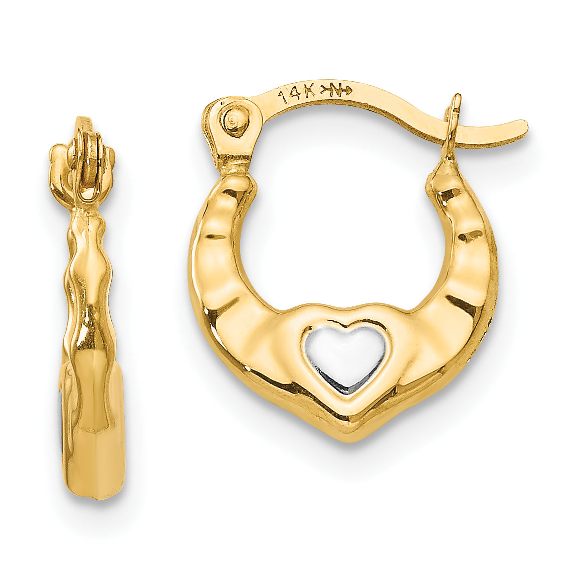 14K Madi K w/Rhodium Heart Hollow Hoop Earrings