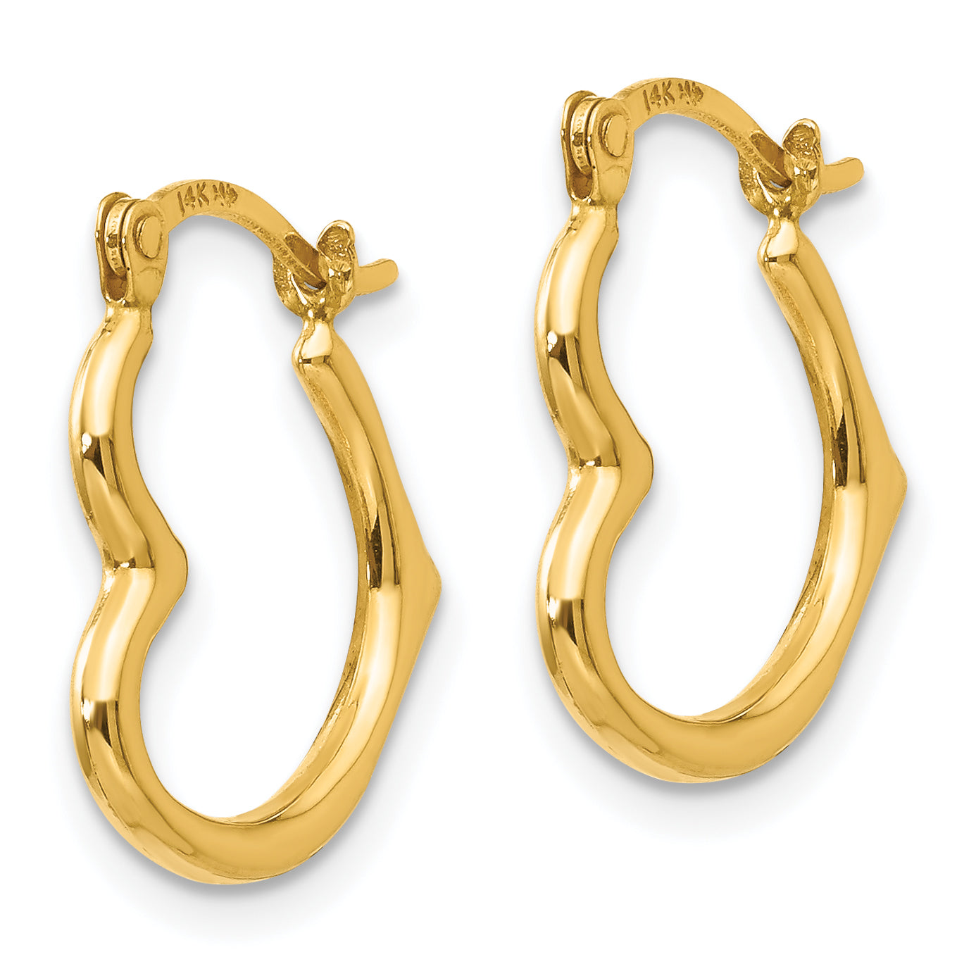 14K Gold Heart Shaped Hoop Earrings with Polished Nickel-Free Finish