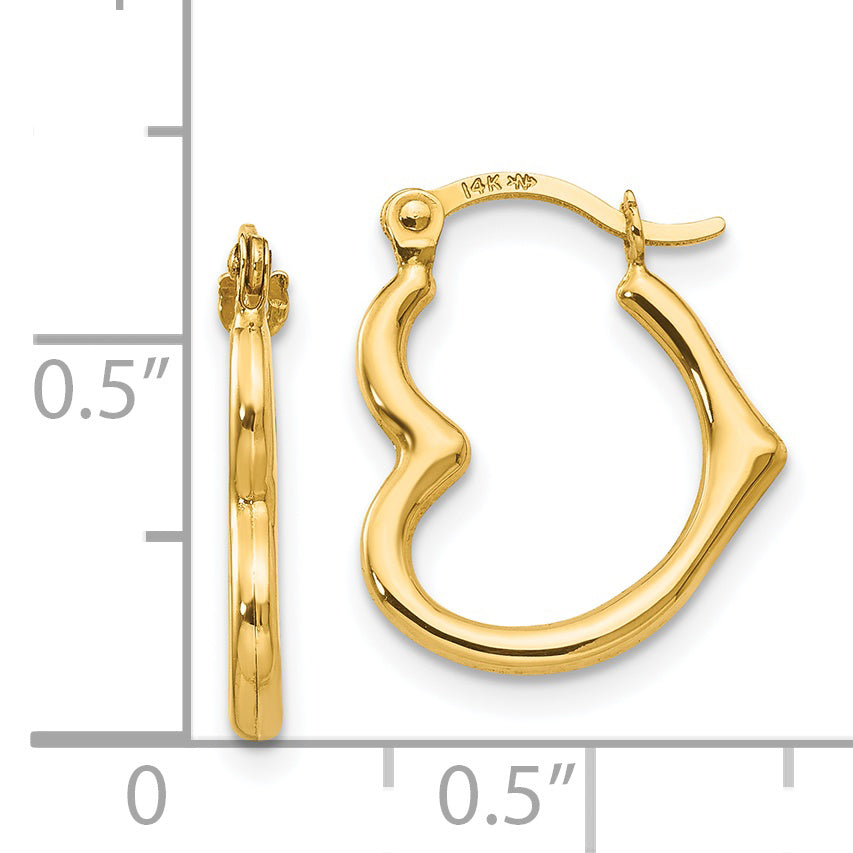 14K Gold Heart Shaped Hoop Earrings with Polished Nickel-Free Finish